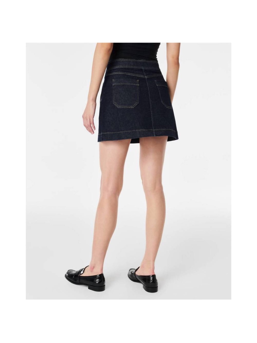 SPANX Dark Blue Denim Mini Skirt with Front Pockets - Picture 2 of 8